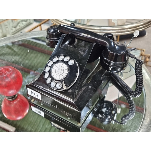 949 - A lacquered modern heavy back Rotary telephone in the vintage style. With wiring for use in modern d... 