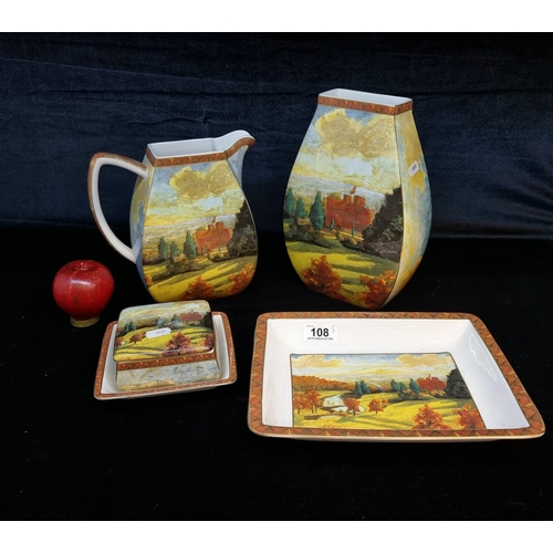 108 - Five Border Fine Arts Studio Porcelain items including a vase, jug, two plates and a ring box. All i... 