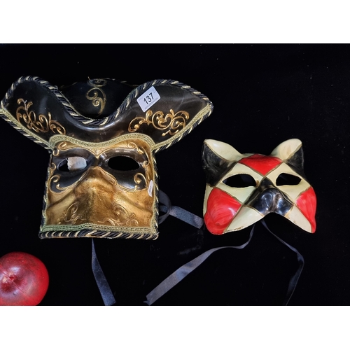 137 - Two original Venetian Carnival handmade 'Maschera del Galeone' theatre masks including one of a pira... 