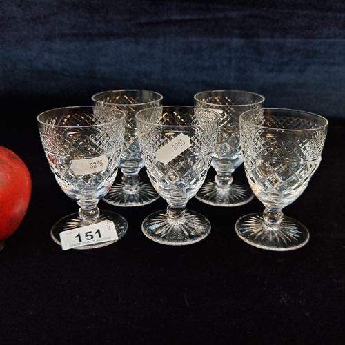 151 - A set of five stemmed glasses. All in very good conditions.