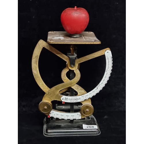 208 - A large antique German Original Columbus Bilateral postage scales. Constructed with brass and tin an... 