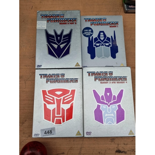 448 - A collection of four remastered complete box sets of DVDs for Transformers the cartoon show, includi... 