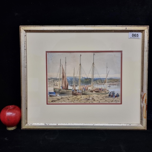 65 - An original watercolour and pencil painting on paper. Features a detailed and busy harbour scene wit... 