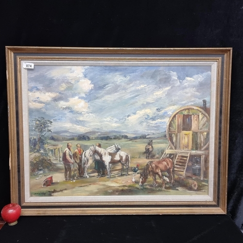 74 - Star Lot : A very large original oil on canvas painting featuring a rural landscape scene with a gro... 