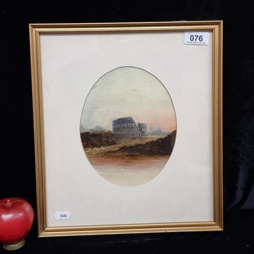 76 - Star Lot : A highly unusual 19th century original oil on slate painting featuring the Colosseum in R... 