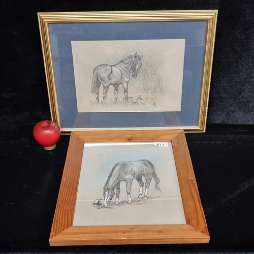 77 - Two charming original Margaret Kennedy (Irish contemporary) pen and pastel on paper drawings. Featur... 