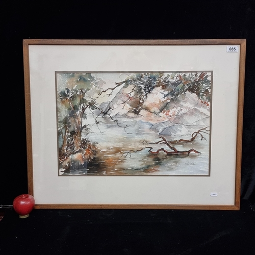 85 - A large original M. A. Mullen (Irish, contemporary) watercolour on paper painting featuring an abstr... 