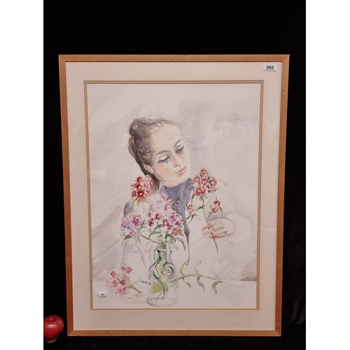 88 - A lovely large original watercolour on paper painting dating to 1988, featuring a portrait of a youn... 