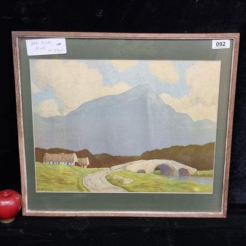 92 - An interesting good size vintage print of a painting originally by Paul Henry, held in a vintage woo... 