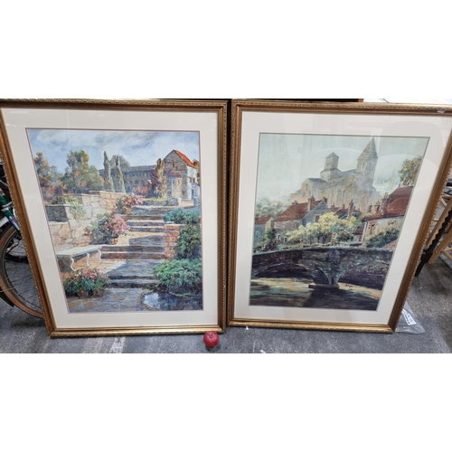 806 - Two very large high quality prints of paintings originally by Don Munz showing Mediterranean landsca... 