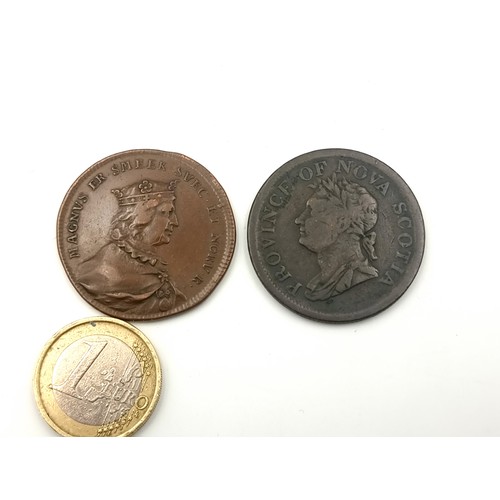 14 - A large Georgian copper penny token, circa 1832. Together with an unusual further medallion example,... 