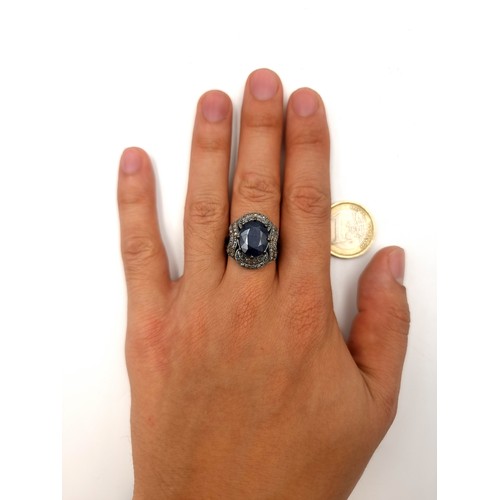 50 - Star Lot : An extremely attractive large Diamond and Sapphire stone ring, a beautiful Art Deco inspi... 