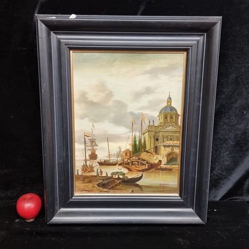 101 - A fabulous vintage Italian original oil on board painting showing an antiquated view of Venice rende... 