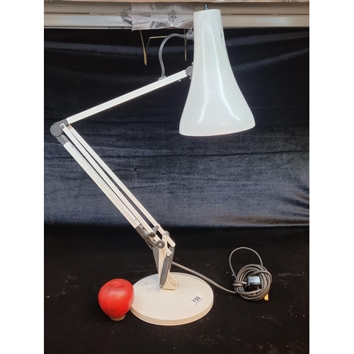 150 - A vintage handsome heavy base angle posse lamp in an off white finish. Working.