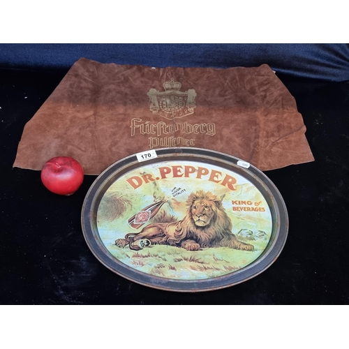 170 - Two vintage items including a rare vintage U.S.A. made tray advertising Dr. Pepper and a suede apron... 