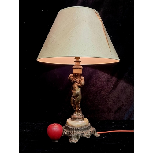 208 - A vintage cherub lamp, brass toned with marble elements