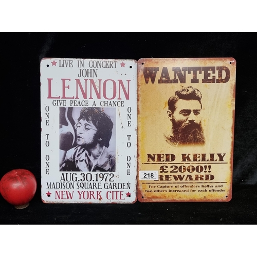 218 - Two metal advertising wall signs including a John Lennon in concert poster.