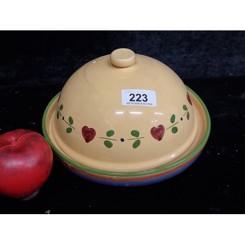 223 - A beautiful hand painted art pottery Portuguese butter dish.