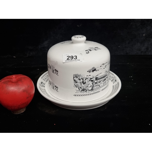 293 - A handmade Bridgewater Dairy Range butter/cheese dome depicting a cow pattern.