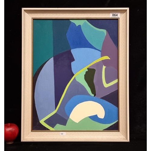 64 - An original acrylic on canvas painting showing a cubist style composition of curvilinear forms rende... 