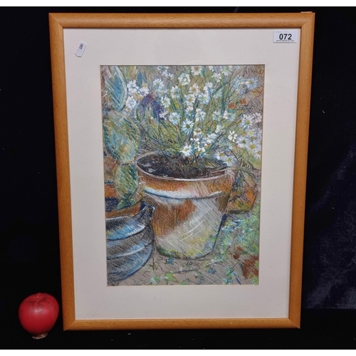 72 - An original mixed media artwork showing a still life of potted plants. Rendered in a loose style in ... 