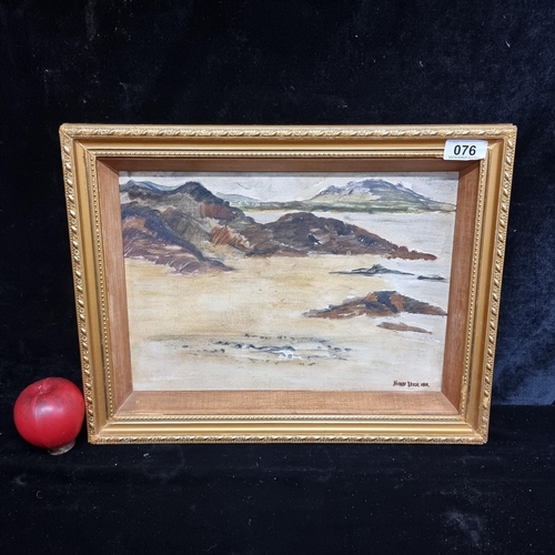 76 - A vintage oil on board painting after the artist Hans Iten featuring a Northern Irish coastal landsc... 