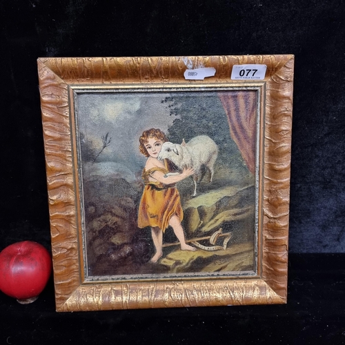 77 - A lovely antique early 20th century original oil on canvas painting showing an infant Jesus with the... 