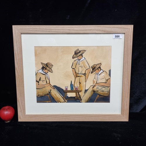 86 - An original pen and acrylic painting on canvas board. Features three Gaucho Cowboys drinking in the ... 