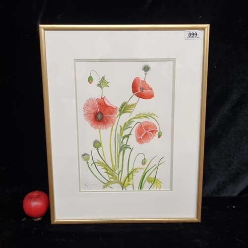 99 - An original watercolour on paper painting of a botanical still life featuring bright red poppies. Si... 