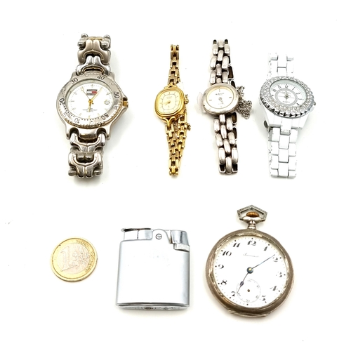 889 - A very smart Ronson branded refillable lighter, along with four good quality watches by brands such ... 