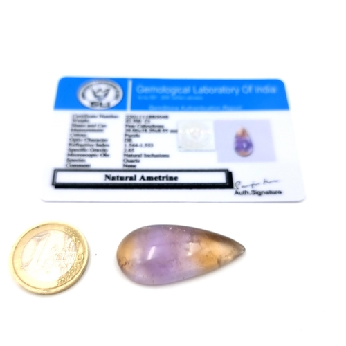 894 - A gorgeous natural pear cabochon ametrine gem stone of 42.500 carats. Accompanied by GLI certificate... 