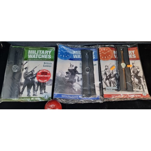 213 - Three sealed packs of Military watches from the series inc Japanese Soldier, British soldier, French... 