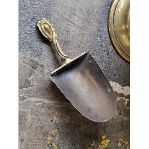 861 - Star Lot : A fabulous elegant art Nouveau helmet brass coal scuttle with a matching shovel held insi... 