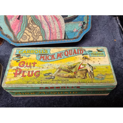 945 - A selection of 12 vintage tins including Mick Mcquid cut plug etc