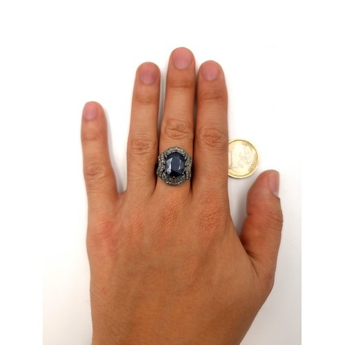 916 - Star Lot : An extremely attractive large Diamond and Sapphire stone ring, a beautiful Art Deco inspi... 