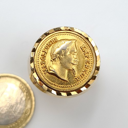 3 - A striking heavy, wide banded Napoleonic III large gold signet ring, set with diamond cut surround. ... 