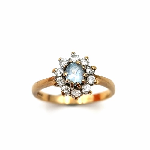 2 - Star Lot : An unusual antique 9 carat gold Aquamarine floral cluster ring, set beautifully with a sp... 