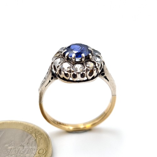 18 - Star Lot: An expertly crafted 18 carat gold Sapphire and diamond ring,  Stamped 18ct. Ring size: L. ... 