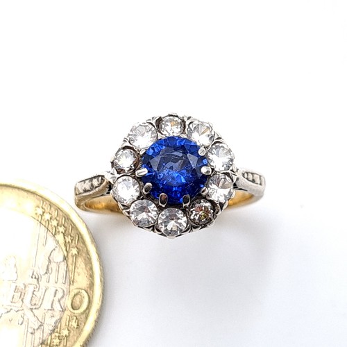 18 - Star Lot: An expertly crafted 18 carat gold Sapphire and diamond ring,  Stamped 18ct. Ring size: L. ... 