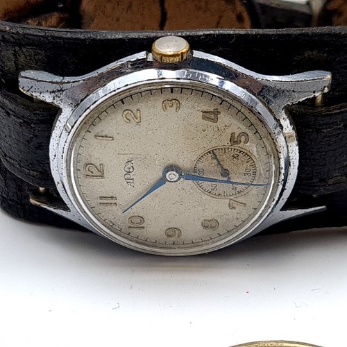 48 - A collection of thirteen vintage wrist watches, contained in a patterned wooden box. Items as photog... 