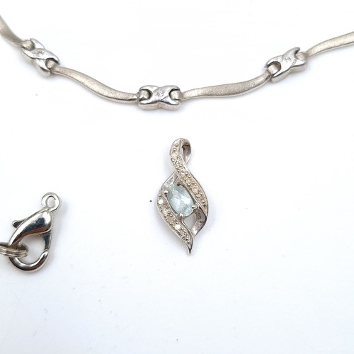 51 - A sterling silver twist link necklace, with a length of 42cm. Weight: 13 grams. Together with an Aqu... 