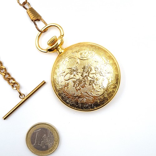 53 - A gold metal Citron pocket watch, set with suspension chain. Watch features detailed finish to rever... 