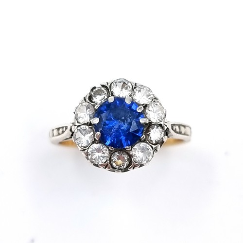 18 - Star Lot: An expertly crafted 18 carat gold Sapphire and diamond ring,  Stamped 18ct. Ring size: L. ... 