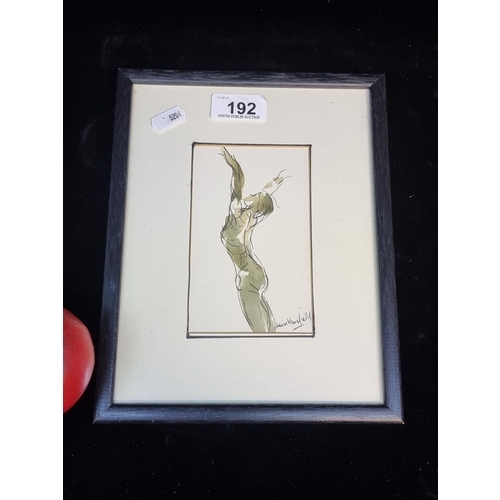 192 - An original pen and water colour painting on paper depicting a dynamic abstract female figure with l... 