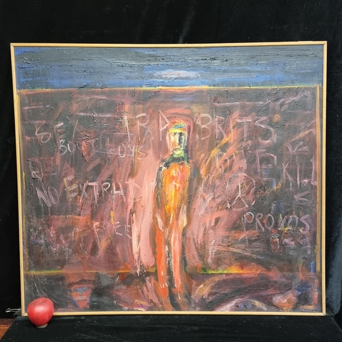 102 - Star Lot : A large striking original oil on canvas painting dating to 1988 showing a brooding scene ... 