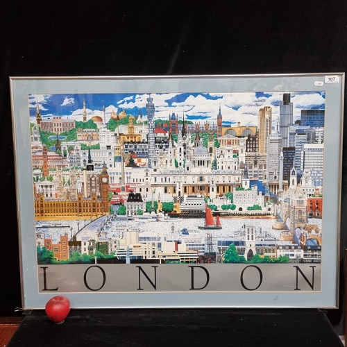 107 - A large giclée print of a Christopher Rogers (UK contemporary) illustration titled London. Features ... 