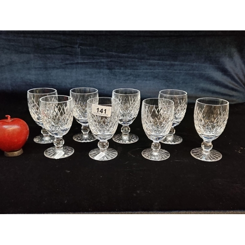 141 - A collection of eight Waterford Crystal drinking glasses in the Boyne pattern. All in good condition... 