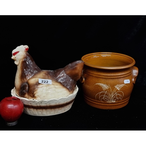 222 - Two vintage ceramic items including a West German pot along with charming hen lidded bowl from Numna... 