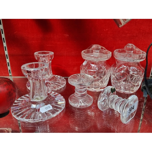 304 - An excellent collection of six Waterford Crystal cut crystal items, including a duo of 