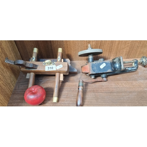 310 - Two items, including a lovely brass tipped vintage sash fillister plane, featuring original knicker.... 